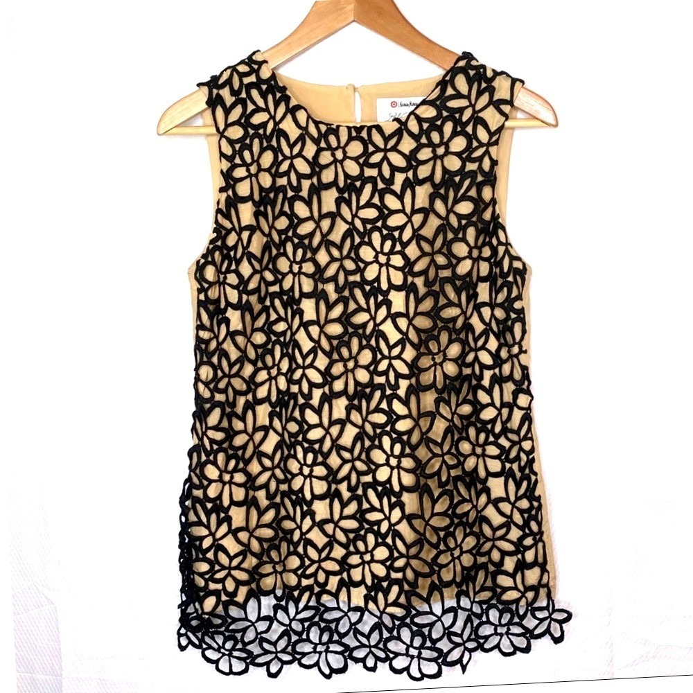 Lela Rose Neiman Marcus Black Lace Overlay Top Small Whimsigoth Dark Fairy‎